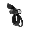 Forto Pointer Silicone Vibrating Dual Cockring Black with dual-ring design and external stimulator.