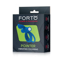 Forto Pointer Silicone Vibrating Dual Cockring Blue packaging featuring a blue vibrating cockring design.