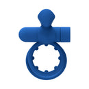 Forto Pointer Silicone Vibrating Dual Cockring Blue - a blue silicone dual ring with external stimulator for intimacy.