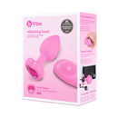 b-Vibe Vibrating Heart Anal Plug Small Medium Pink packaging featuring heart-shaped jewel base and remote control.