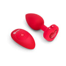 b-Vibe Vibrating Heart Anal Plug Medium Large Red with remote control for powerful vibrations and stylish design.
