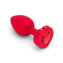 b-Vibe Vibrating Heart Anal Plug Medium Large Red with smooth tapered design and jewel-style heart base