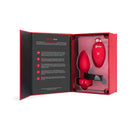 b-Vibe Vibrating Heart Anal Plug Medium Large Red packaging with product and control in a stylish red box.