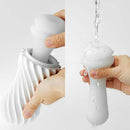 Tenga Flex Bubbly Blue Stroker shown in use, emphasizing flexible design and suction features.