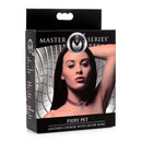 Master Series Slim Collar With O-ring Red packaging featuring a model wearing the collar with a silver ring.