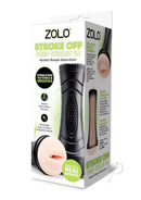 Zolo Stroke Off Deep Throat BJ Stroker Vanilla Black packaging showcasing realistic mouth design and textured sleeve.