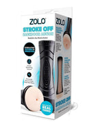 Zolo Stroke Off Backdoor Action Stroker Vanilla Black packaging featuring realistic anal-molded opening and textured sleeve.