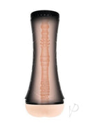 Zolo Stroke Off Backdoor Action Stroker Vanilla Black with realistic anal-molded opening and textured inner sleeve.