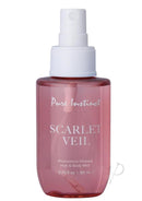 Pure Instinct Pheromone Hair and Body Mist Scarlet Veil in a pink spray bottle, 3.35 fl oz.
