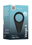 We-Vibe Verge 2 Silicone Vibrating Perineum Cock Ring Black packaging with QR code and instructions.