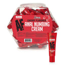 Numb AF Cherry Anal Numbing Cream 65-Piece Fishbowl Display with cherry-flavored numbing gel tubes.