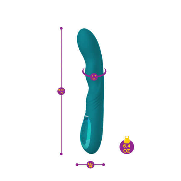 Swagger Ocean Wriggling G-Spot Vibrator - teal, dual motors, 10 functions, 3 rotation speeds, 9-inch length, 1.50-inch width.