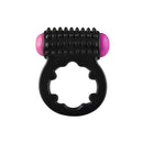 Rock Candy Sugar Buzz Vibrating Cock Ring Black features a textured design with vibrant pink accents for enhanced pleasure.