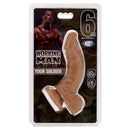 Cloud 9 Working Man Your Soldier 6.5 Inch Dildo Tan in packaging, featuring curved design and sturdy suction cup base.