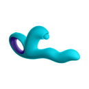 FemmeFunn Klio Triple Action Thumping Rabbit Vibrator Turquoise side view with ergonomic design.