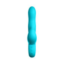 FemmeFunn Klio Triple Action Thumping Rabbit Vibrator Turquoise view from above, featuring silicone design and control buttons.