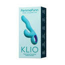 FemmeFunn Klio Triple Action Thumping Rabbit Vibrator Turquoise packaging with sleek design and branding.