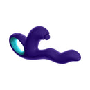 FemmeFunn Klio Triple Action Thumping Rabbit Vibrator Dark Purple showcased from a side angle.