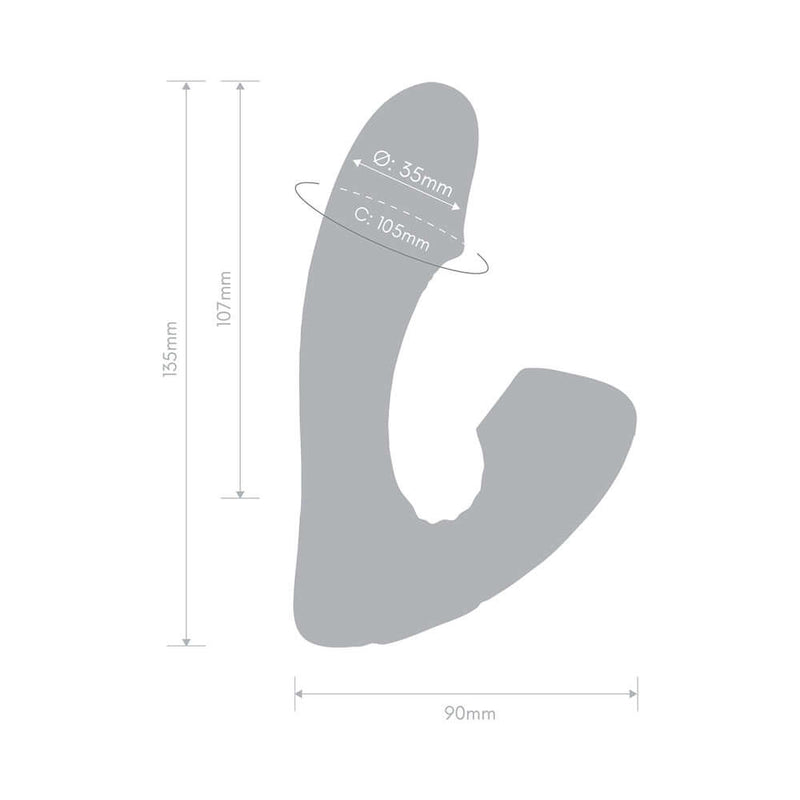 Dimensions of Together Internal Kiss Remote Control Vibe Pink showing size and shape details for optimal use.