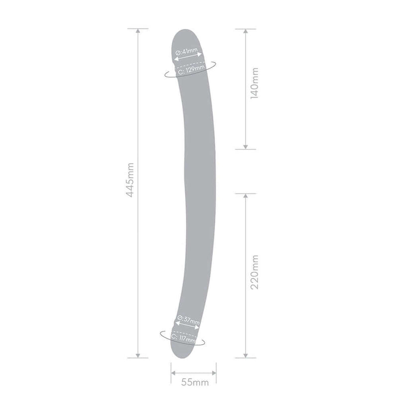 Dimensions of the Together Duo Pink Vibrating Dildo, showing length and width specifications.