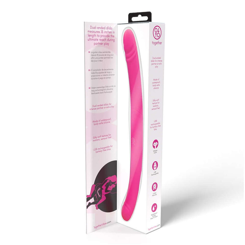 Together Duo Pink Vibrating Dildo in packaging, designed for mutual partner play and synchronized stimulation.