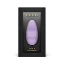 Lelo LILY 3 Rechargeable Mini Silicone Vibrator Lavender in packaging, featuring a sleek design.