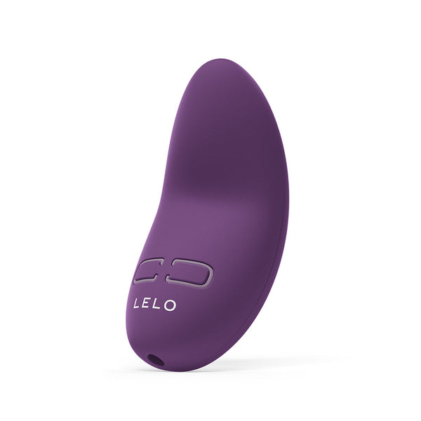 Lelo LILY 3 Rechargeable Mini Silicone Vibrator Dark Plum shown from the side with ergonomic design and buttons visible.