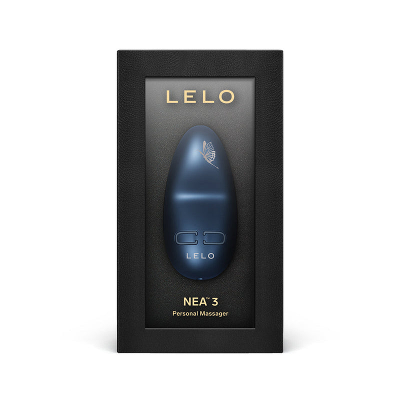 LELO NEA 3 Mini Silicone Vibrator Alien Blue in elegant packaging, showcasing its smooth design and powerful features.