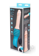 B-Vibe 6.5 Inch Thrusting Silicone Dildo Machine Vanilla packaging featuring remote control and suction mount.