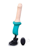 B-Vibe 6.5 Inch Thrusting Silicone Dildo Machine Vanilla with remote and suction base for enhanced pleasure.