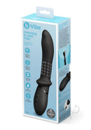 B-Vibe Rimming Silicone P-Spot Vibe Black in packaging highlighting features and design.