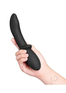 B-Vibe Rimming Silicone P-Spot Vibe Black being held, showcasing its sleek design and functionality.