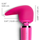 Le Wand Flick Flexible Silicone Attachment in vibrant pink, showcasing its unique flicking tip and size dimensions.