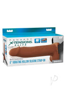 Fantasy X-Tensions 8 Inch Vibrating Hollow Strap-On Caramel packaging with strap and vibrator features.