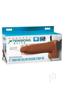 Fantasy X-Tensions 6 Inch Vibrating Hollow Strap-On Caramel packaging with strong vibrating tip and hollow silicone design.