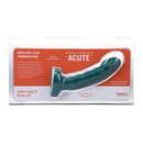 Tantus Acute 5.5 Inch Curved Dildo Medium-firm Emerald packaging showcasing its features and ergonomic design.