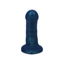 Tantus Curve 6.5 Inch Soft Silicone Dildo Malachite with a smooth blue finish and textured shaft for G-spot stimulation.