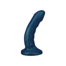 Tantus Curve 6.5 Inch Soft Silicone Dildo Malachite in dark blue silicone, designed for G-spot and P-spot stimulation.