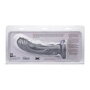 Tantus Magma 7 Inch Fantasy Dildo Medium Firm Silver packaging featuring its molten-metal design and sculpted textures.