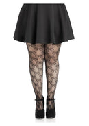 Leg Avenue Bow Net Tights 1X 2X Black showcased with a black skirt and stylish black heels.