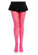 Leg Avenue Star Net Tights OS Neon Pink featuring a star-patterned net design, styled with a black skirt.