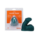 Tantus On The Go Silicone Packer Super Soft Emerald in packaging, showing the realistic design and color.