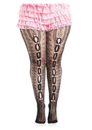 Leg Avenue Sweetheart Striped Net Tights with Keyhole 1X 2X Black Pink featuring a bold striped pattern and keyhole design.