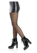 Leg Avenue Horizontal Striped Net Tights OS Black showcased on model paired with black platform boots.