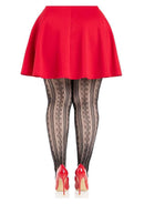 Leg Avenue Sweetheart Striped Net Tights 1X 2X Black Red worn with a red skirt and red heels.