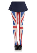 Leg Avenue Union Jack Opaque Tights OS worn with a navy skirt, showcasing the iconic British flag design.