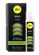 Pjur Man Lust Pleasure Gel 15 ml packaging with pump bottle and box, designed for enhanced male pleasure.