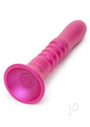 Romp Jiggle Thrusting Vibrating Dildo with Suction Cup Pink showing its sleek design and suction base.