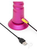 Romp Jiggle Thrusting Vibrating Dildo with Suction Cup Pink with USB charging cable and suction base.