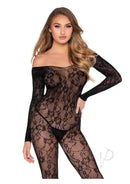 Leg Avenue Lace Lingerie Jumpsuit OS Black in a stylish design featuring intricate lace patterns and an off-shoulder style.